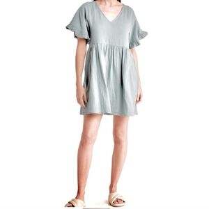 Madewell Ruffle Sleeve Easy Minidress w/ Pockets in Glassware Blue - Size XL
